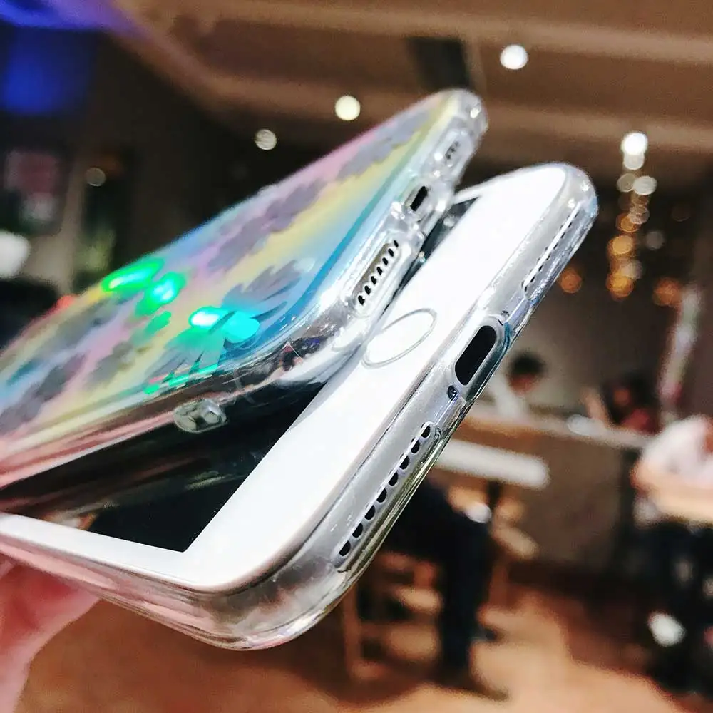 Boucho Transparent Case For iphone XS MAX 6 6s 7 8 plus X Cases Laser Feather Flower Phone XR Protective Cover |