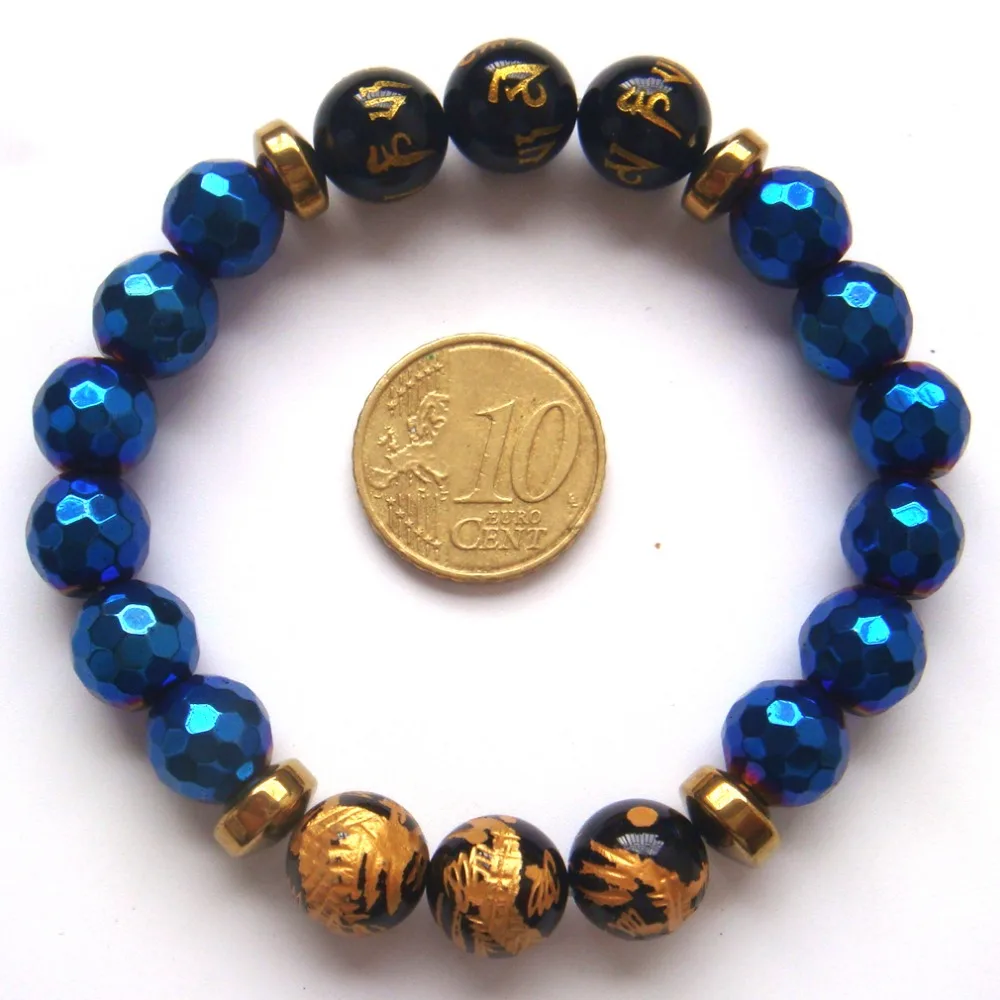 2019 1 шт. синий граненый гематит камень ручной дракон Тибетский 6 слог четки для