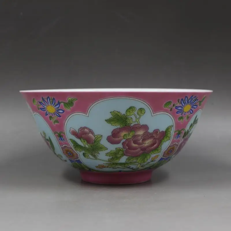 Kangxi pink enamel flower bowl antique porcelain home furnishing antiques collection