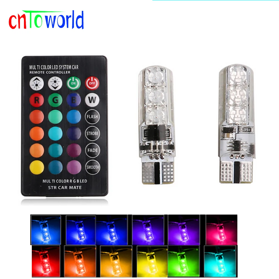 2x T10 W5W светодиодные автомобильные лампы RGB 194 168 501 стробоскоп для чтения с пультом