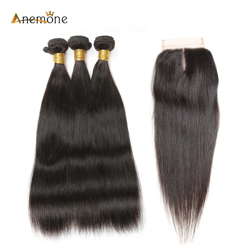 Anemone волосы remy 2 шт. или 3 бразильские прямые натуральные пучки с тремя бесплатными