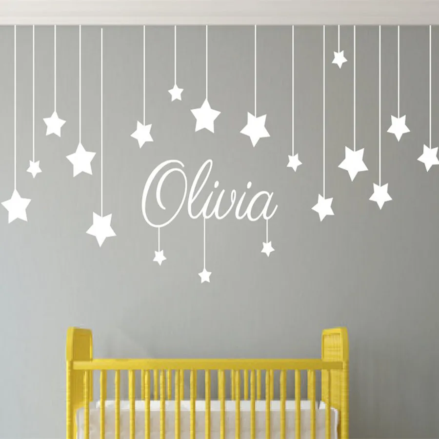 

Name Custom Stars and Moon Childrens Wall Art Nursery Baby Decor Wall Stickers Kindergarten Kids For Bedroom Child T170307
