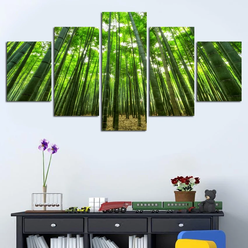 Бесплатная доставка 5 штук в упаковке Панель Wall Art Холст живописи бамбука Печать