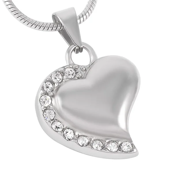 

IJD8018 Never fade 316L stainless steel Smooth Heart with Crystal memorial pendant ash keepsake jewelry cremation urn necklace