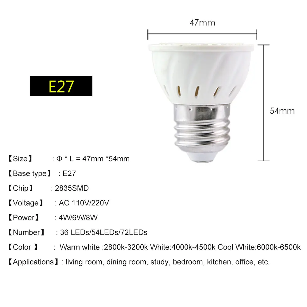 Ampoule LED E27 лампа GU10 MR16 Светодиодные диодные лампы 110 В 220 4 Вт 6 8 Высокий люмен без