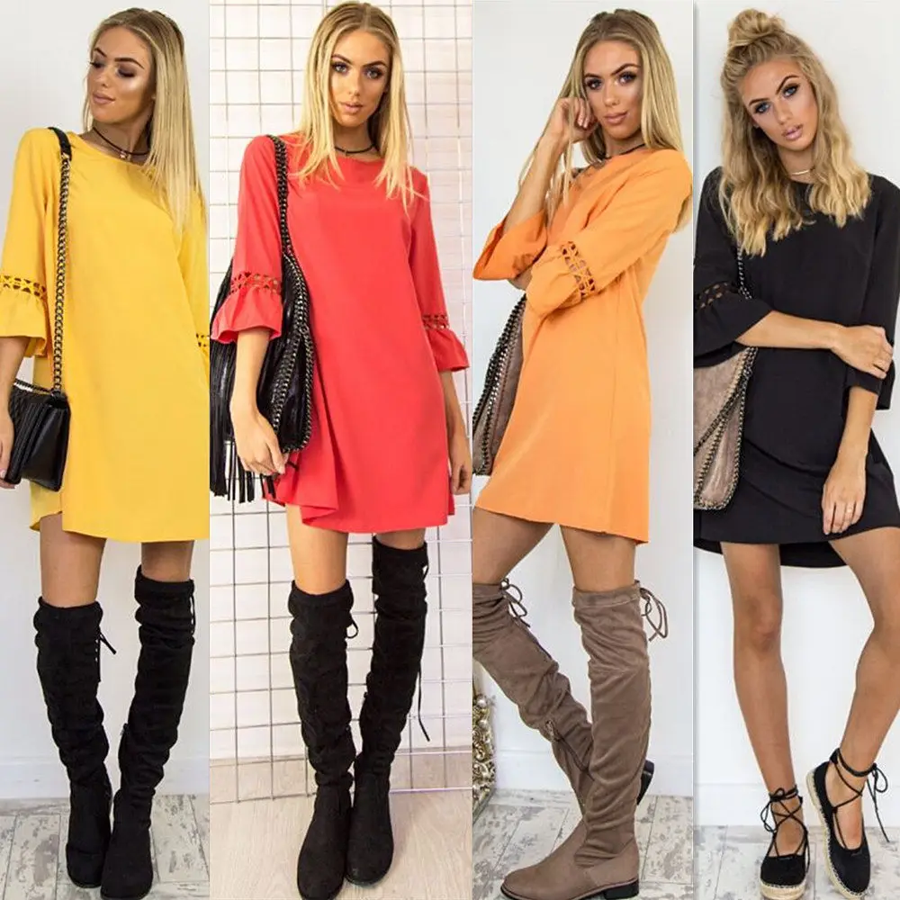 2018 новые модные женские свободные Клубные платья с расклешенными рукавами для