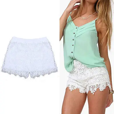 

Sexy Comfortable Woman's Summer Lace Floral Shorts Summer New Ladies Mini Mesh Lace Crochet Flower Tiered Short Pants Clothings
