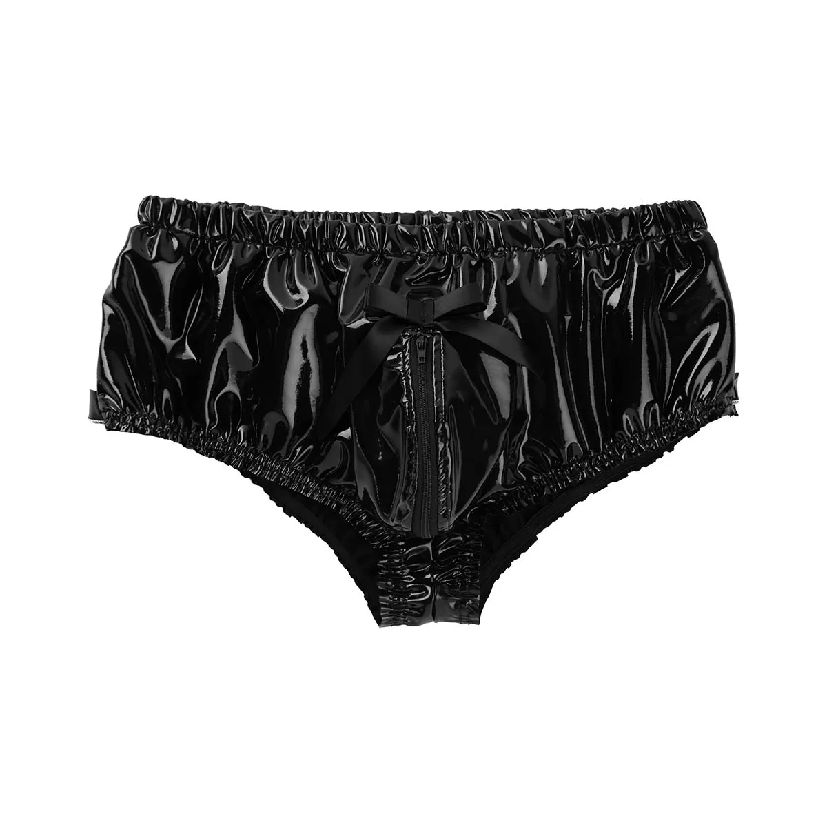 Gay Sissy Panties Male Underwear Wet Look Patent Leather Lingerie Zippered Bulge Pouch Frilly Ruffled High Cut Briefs | Тематическая