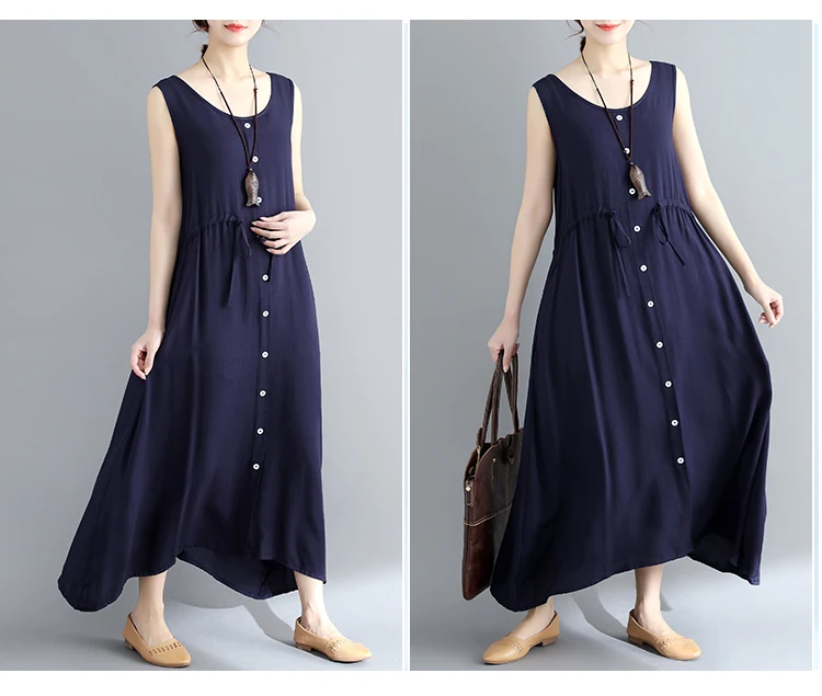 Женское платье без рукавов Boho пляжное из хлопка и льна в стиле ретро модель HJ80 на