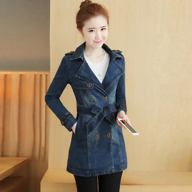 

2018 female spring new long-sleeved double breasted denim coat coat