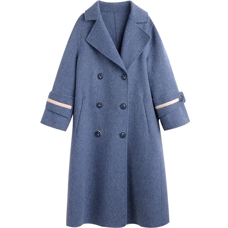 Высококачественное Двухслойное кашемировое пальто для женщин 2020 однотонное