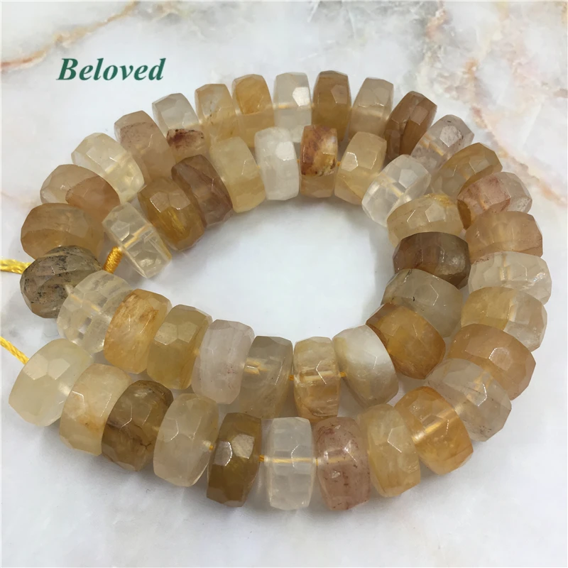 

8*15mm Faceted Rondelle Citrines Loose Beads, Natural Abacus Yellow Crystal Quartz Gems Necklace Making Spacer Beads, BG18051