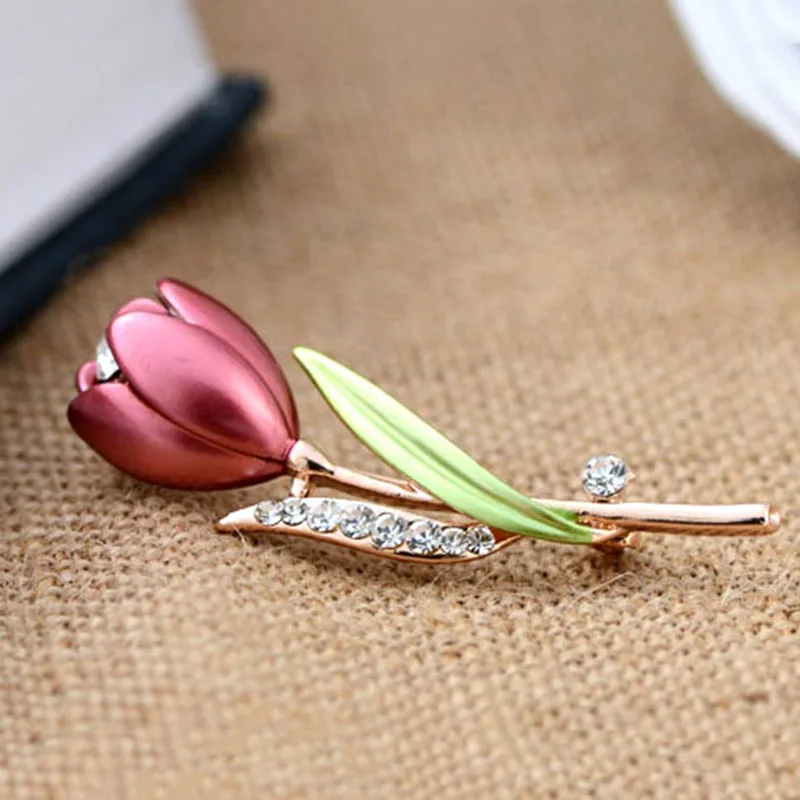 

LNRRABC Hot Sale High Quality Crystal Tulip Shape Beautiful Trendy Fashionable Garment Accessories Flowers Brooches