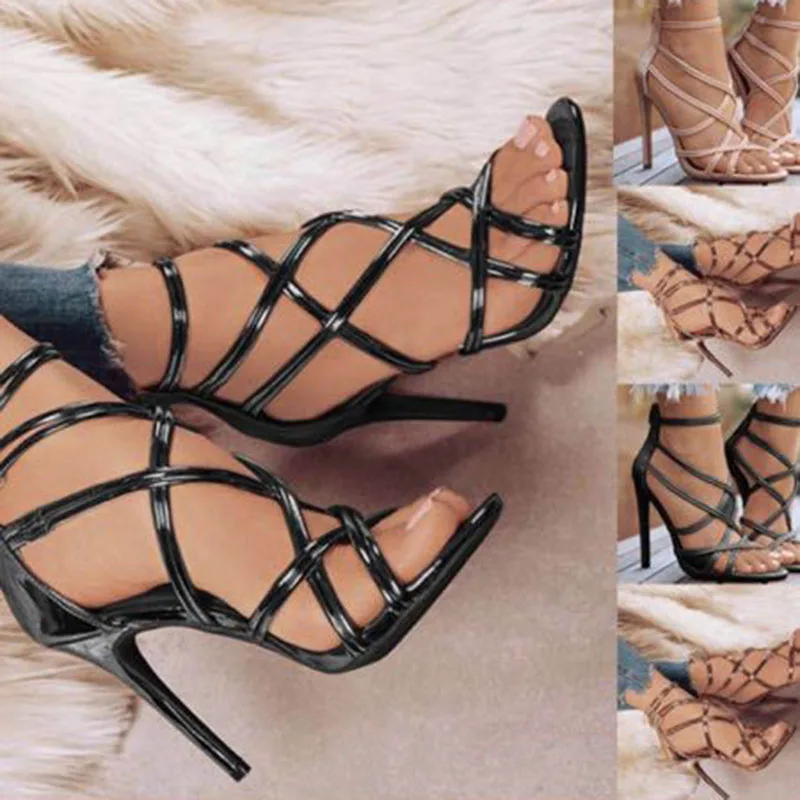Крест ремешок Sandales Femme 2018 Nouveau стразами на высоком каблуке с молнией открыть