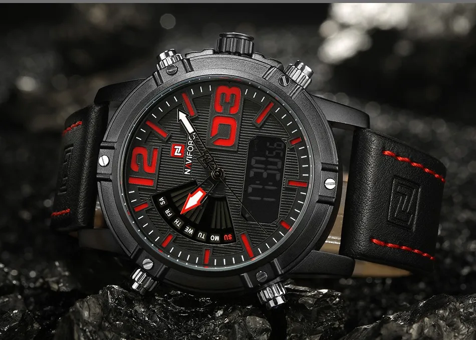 Часы NAVIFORCE мужские спортивные водонепроницаемые с кожаным ремешком|wristwatch