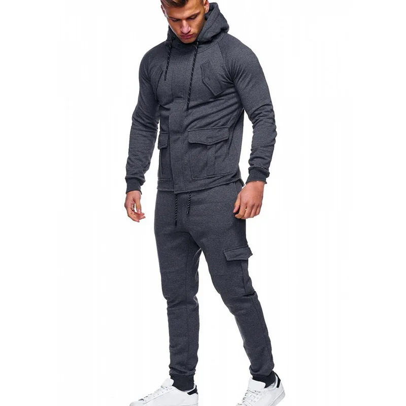 dark gray Laamei новые весенние мужские комплекты из 2 предметов модный однотонный мужской свитер+ брюки спортивные костюмы повседневные Карманы на шнурке спортивная одежда - Цвет: dark gray