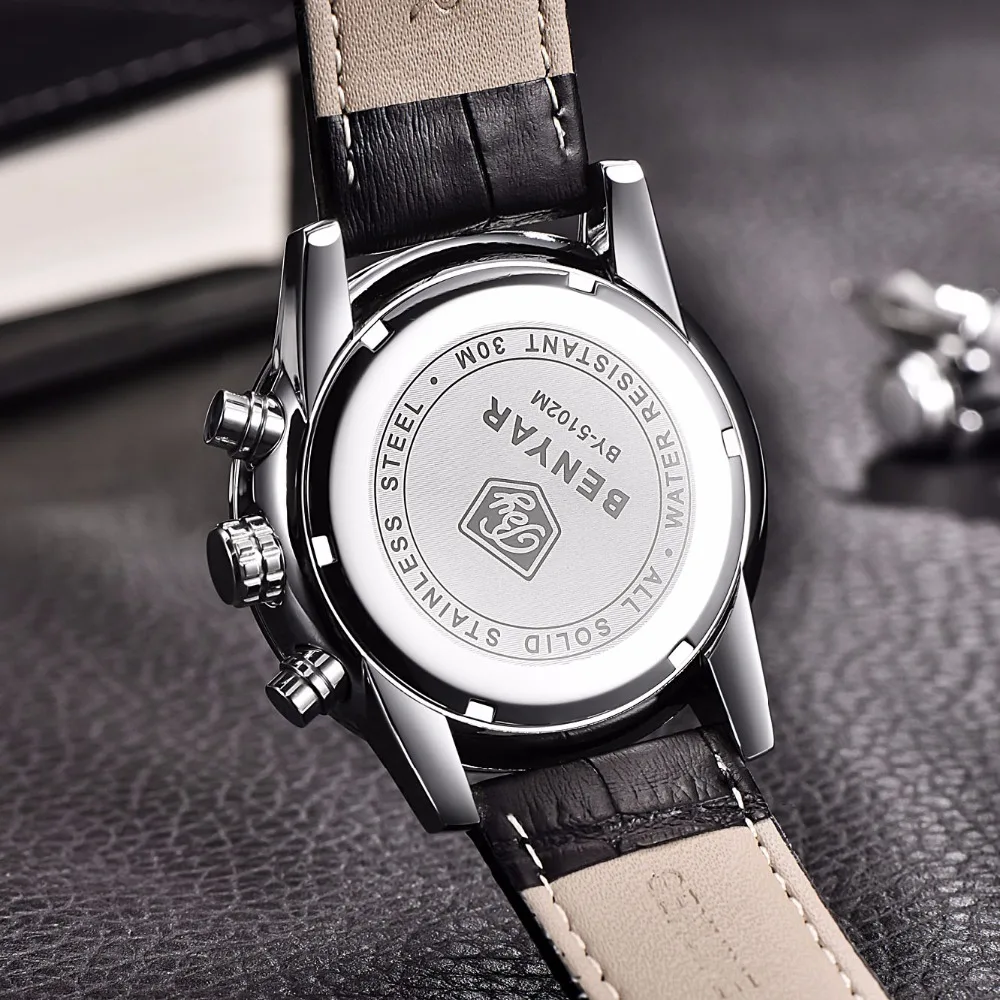 Мужские кварцевые часы с хронографом на кожаном ремешке|masculino|masculinos relogiosmasculino watch