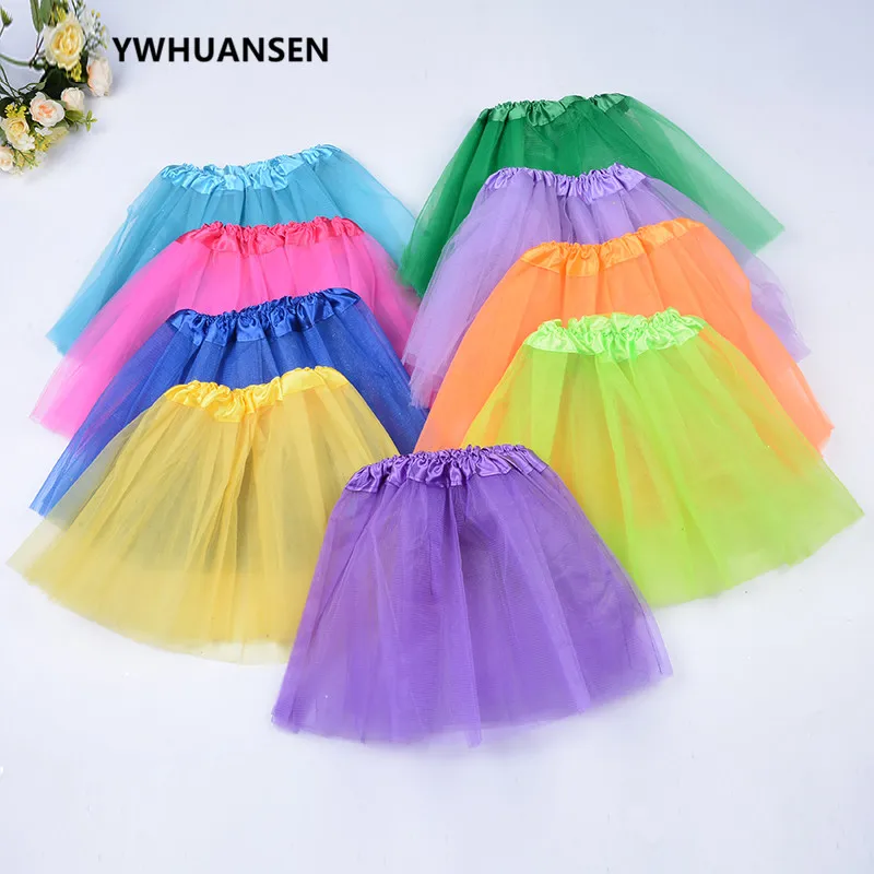 YWHUANSEN 3 Layers Tulle Girl Party Wear Gowns Princess White Tutu Skirt For Kids Dance Summer Short Fluffy Saias Menina Costume