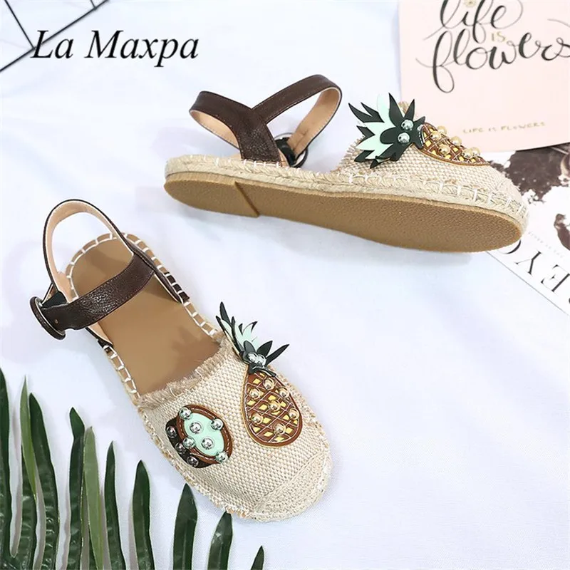 Обувь на плоской подошве в ананас парусиновые туфли-Espadrilles женские летние