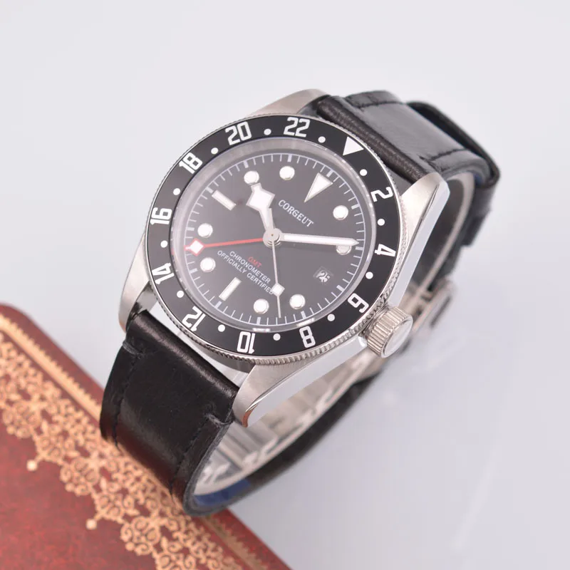 41 мм Corgeut черные часы GMT Мужские автоматические механические часы модные деловые механические часы с календарем