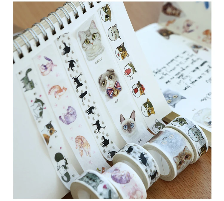 Черный скотч с принтом "Кошка" наклейка kawaii канцелярский планировщик Маскировка DIY Сова жираф кролик Скрапбукинг наклейка этикетка маскирующая лента