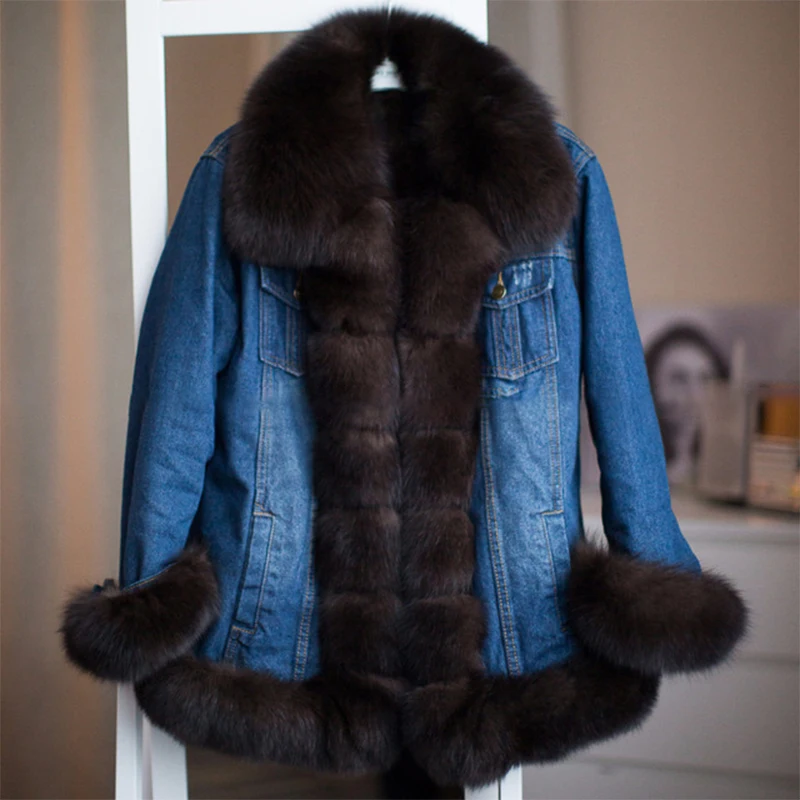 FURSARCAR 2021 Fashion Women Parka Fur Coat Winter Real Fur jacket Thick Warm Rabbit Lining Natrual Fox Fur Collar Parkas