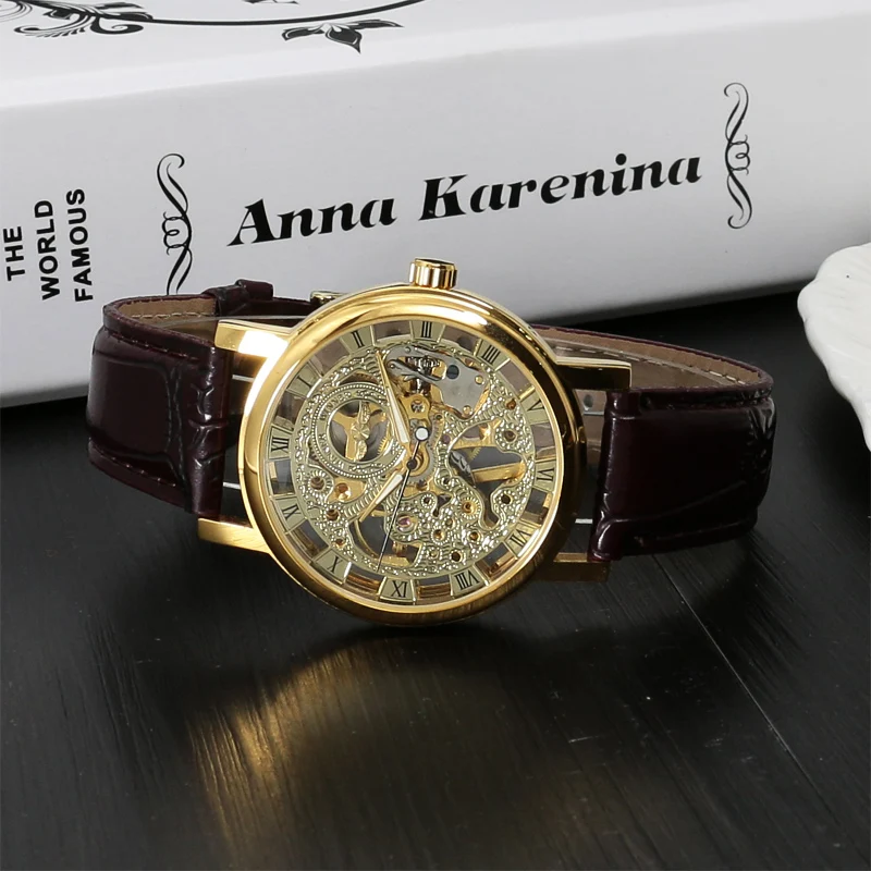 Часы наручные WINNER Мужские механические брендовые водонепроницаемые с кожаным