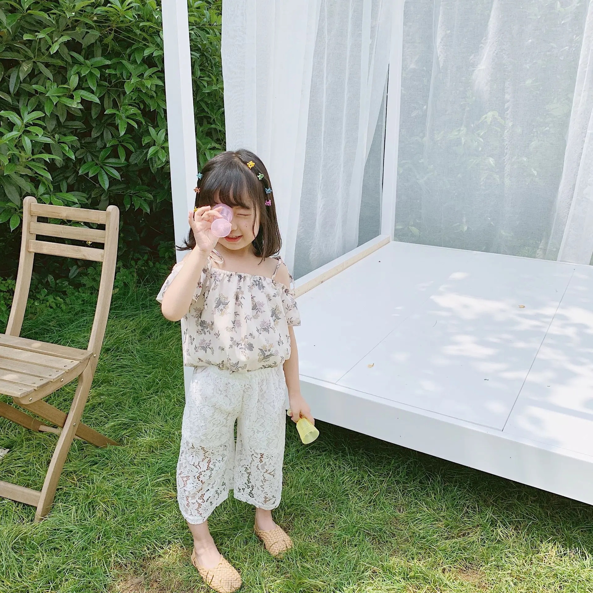 Летние модные кружевные штаны для девочек 2019 Детские Модные Двухслойные