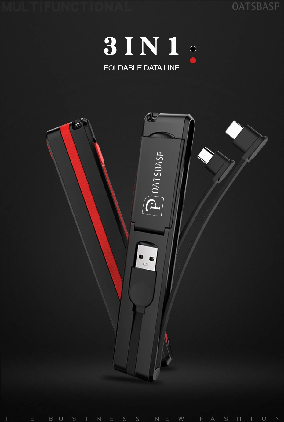 Oatsbasf 3 в 1 Micro usb type C 8-контактный usb-кабель для iPhone X 8 7 6 Креативный дизайн скрытый usb-кабель для Xiaomi huawei