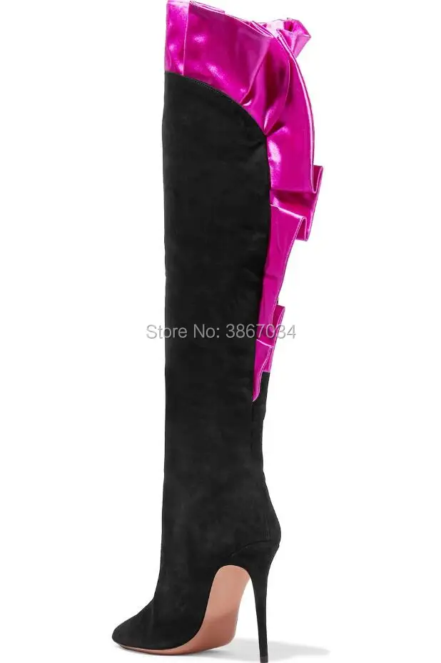 SHOOEGLE Chaussure Women новые женские лоскутные высокие сапоги до колена плиссированные с