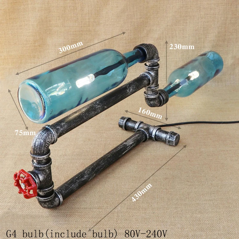 Винтажный синий стеклянный абажур в виде бутылки Настольный светильник включает