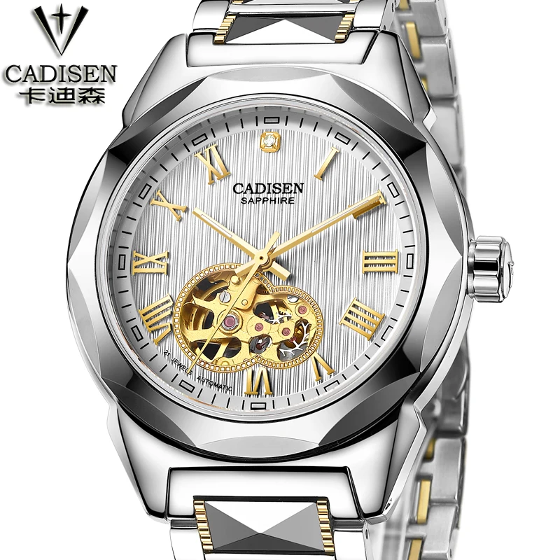 New CADISEN Relojes Watches Top Branded Mens Tungsten steel Skeleton Mechanical Watch Fashion Waterproof 50m Wristwatch | Наручные часы