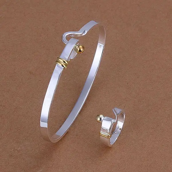 Женский ювелирный комплект из кольца и браслета серебристого цвета|jewelry settings and