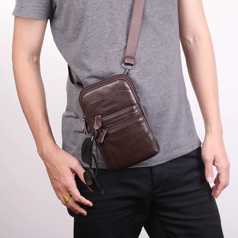 

Men Genuine Leather Cowh Belt Pouch Fanny Pack Waist Wallet Purse Travel Shoulder Me Sling bags New Wallet Multipurpose