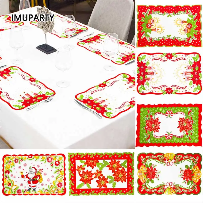 2 шт./компл. Рождественская салфетка под приборы Санта Клауса с цветами на ужин