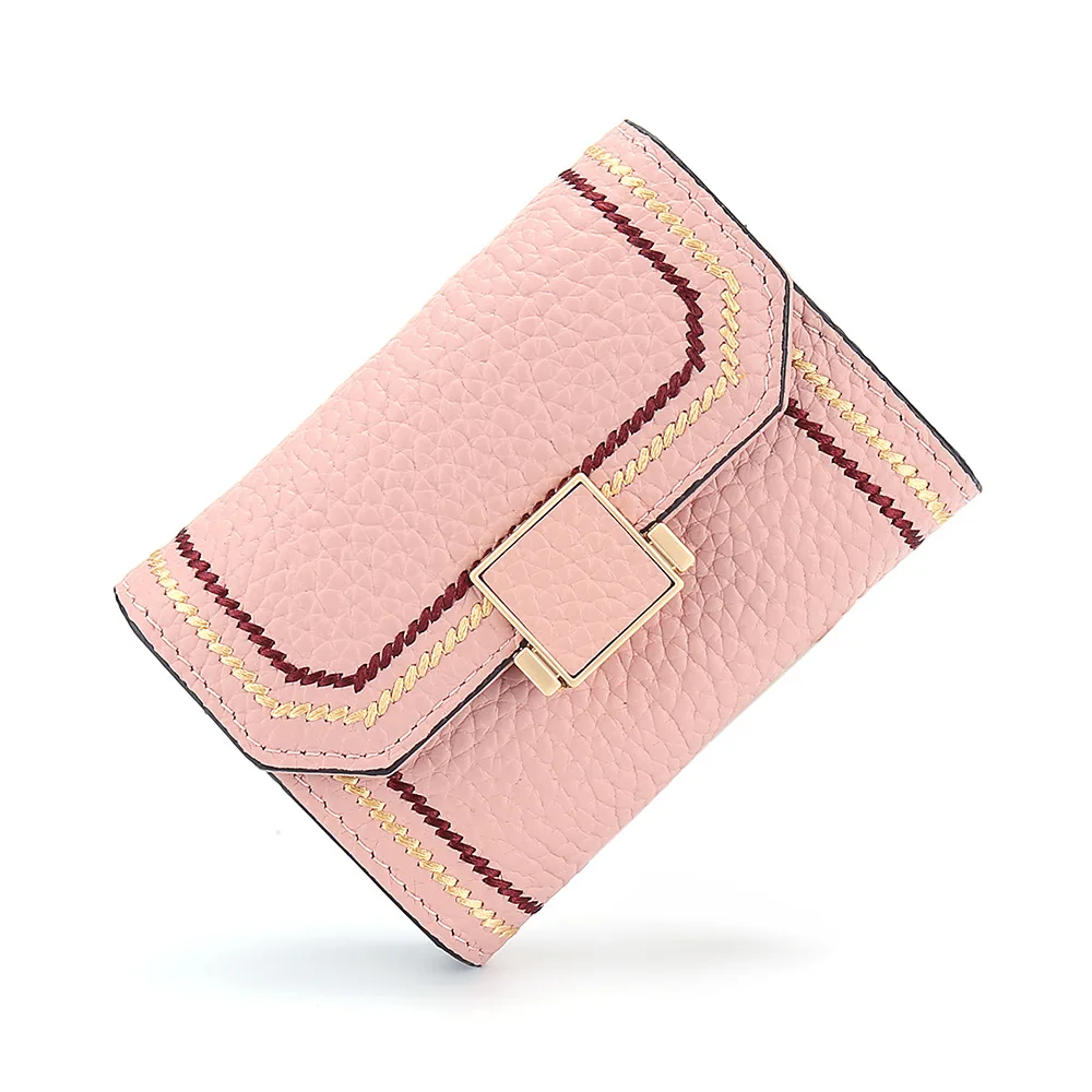Pink Luxury Brand Designer Card Holder Women Genuine Leather Small Wallet ID Credit Cards Case Leather Hasp Card Bag New INS Hot - Color: Pink