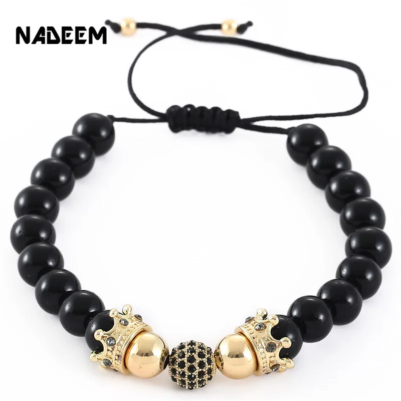 Новый модный браслет NADEEM 8 мм с медными шариками и короной из фианита