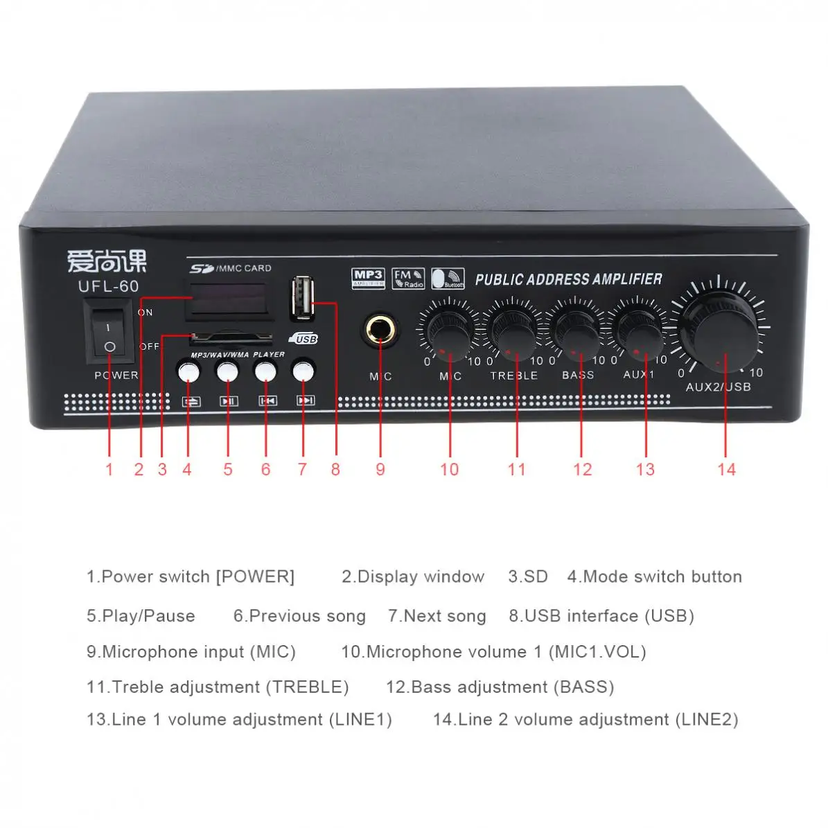 UFL-60 50 Вт Bluetooth-совместимый усилитель постоянного давления с функцией