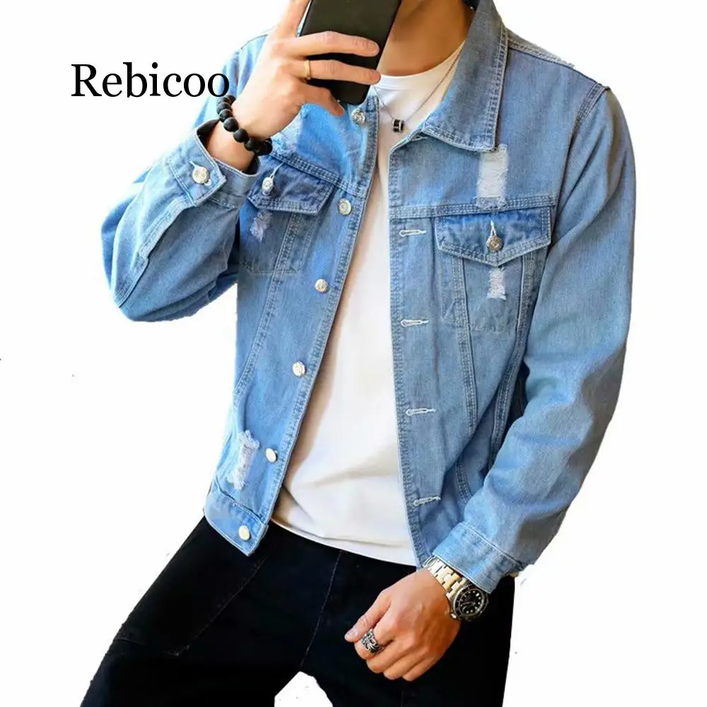 

2019 new denim men's hip hop retro denim jacket street casual pilot Harajuku fashion