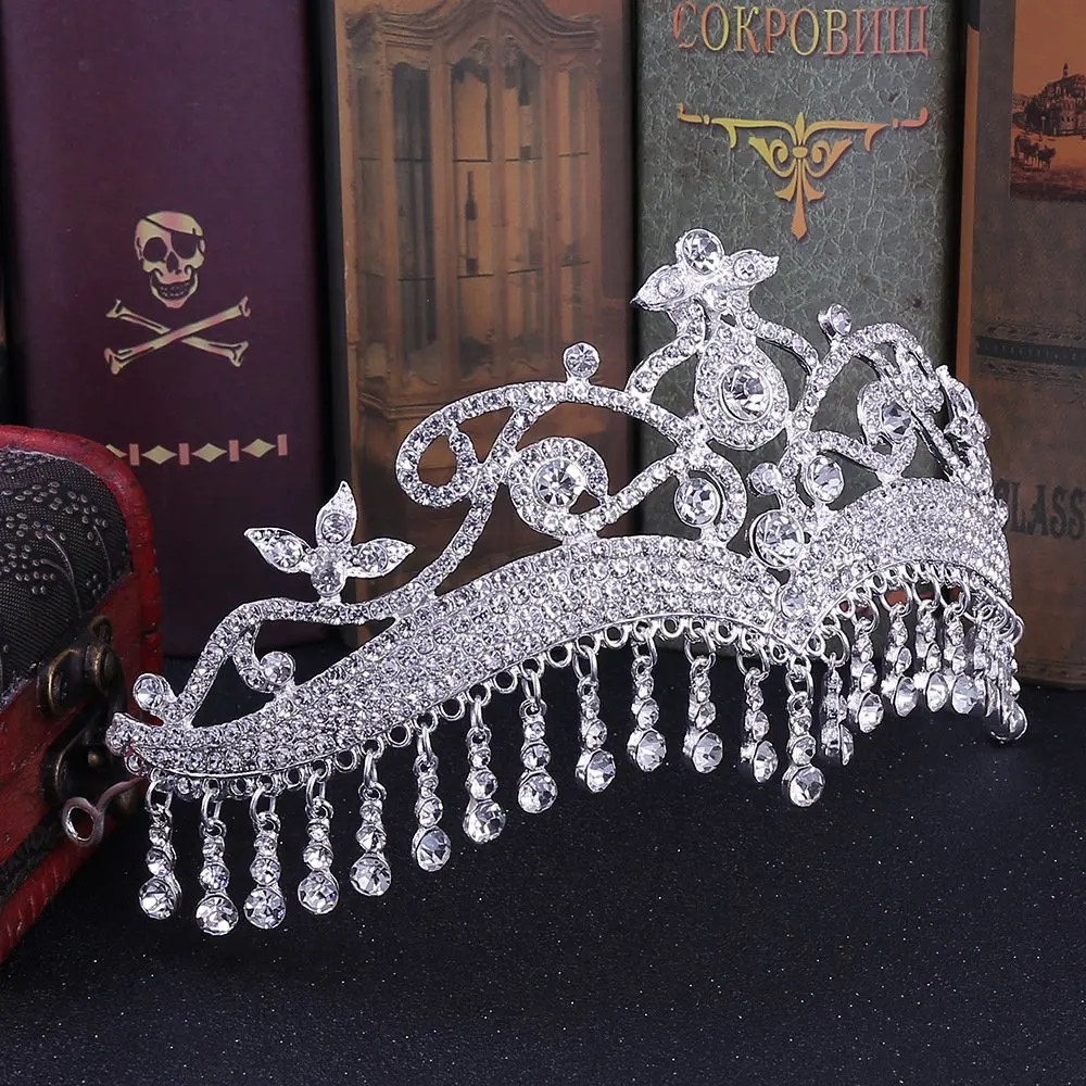 Роскошные Стразы, бахрома, свадебные тиары, Серебряный цветок, кристалл, диадема, вуаль, корона, свадебные аксессуары для волос, головные уборы