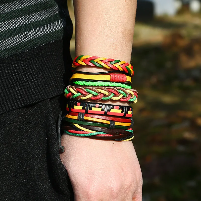 Новинка кожаный браслет в стиле панк с тесьмой для мужчин черный из нержавеющей