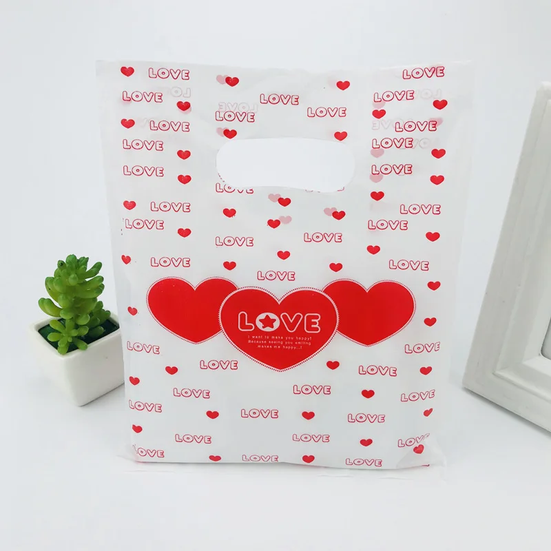 20X25 см 100 шт/партия белый красный любовь пластиковый подарочный пакет бутик полка