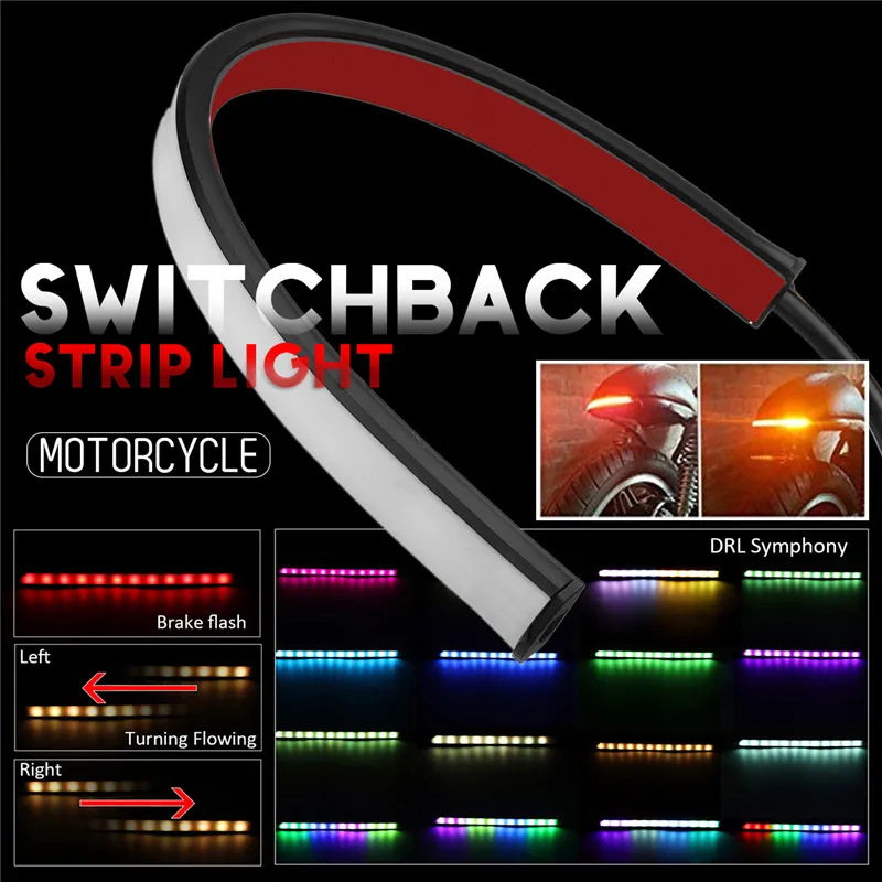 22CM 3W LED Motorcycle Rear Brake Stop Strip Light Left/Right Trun Flowing Lamp with Control Box 12V 12LED RGB | Автомобили и