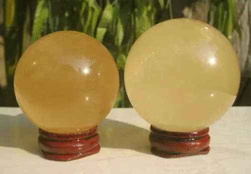 06163 2 NATURAL golden CALCITE CRYSTAL SPHERE BALL REIKI | Дом и сад