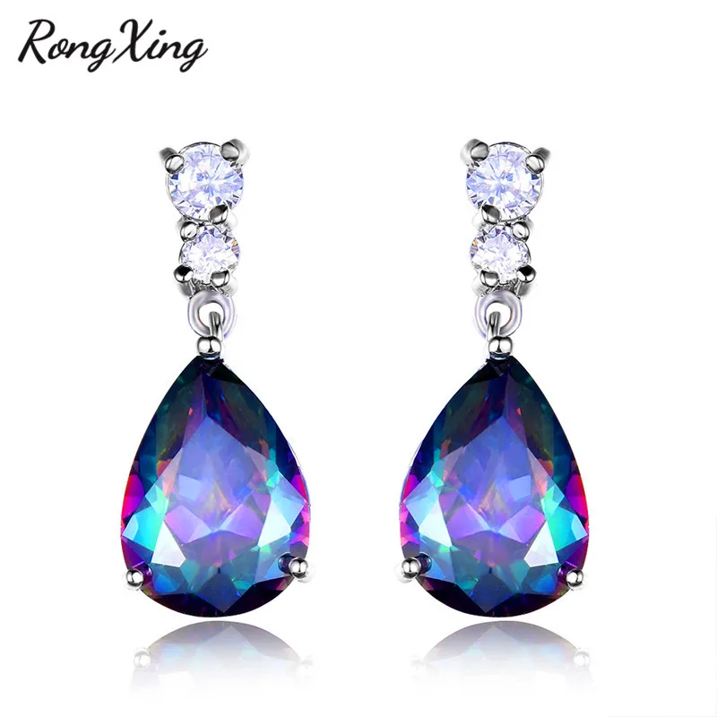 Женские серьги капли RongXing серебристые многоцветные циркониевые подвески с