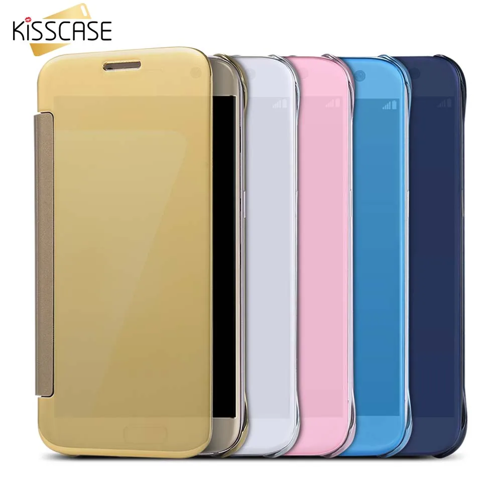 KISSCASE покрытием зеркальный чехол для Samsung Galaxy S7 S6 Edge S8 Plus Чехол Флип Полный