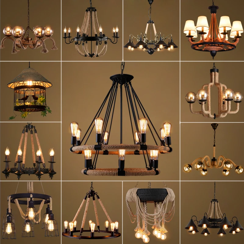 Винтажная веревка подвесные светильники лампа для лофта креативная личность