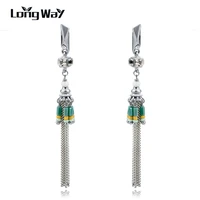 longway brand natural stone drop earrings for women vintage earrings with silver tassel fashion statement jewelry ser160129