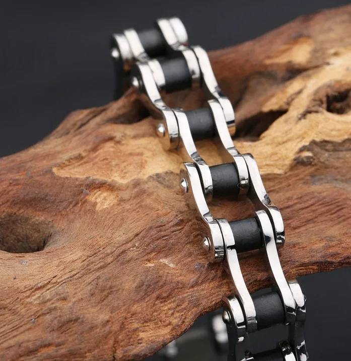 Silver Black Silicone Motorcycle Bike Bangle Stainless Steel Women Men Chain Bracelet Hot Sales | Украшения и аксессуары