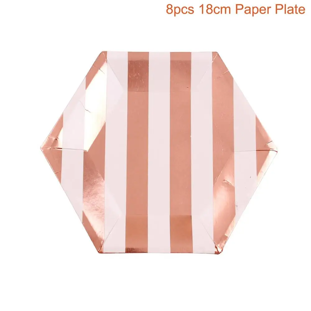 8pcs 18cm Hexagon QIFU Роза Золотая бумага соломинки одноразовые бумажные тарелки чашки бумажный подарочный мешок коробки для попкорна День Рождения украшения для взрослых - Цвет: 8pcs 18cm Hexagon